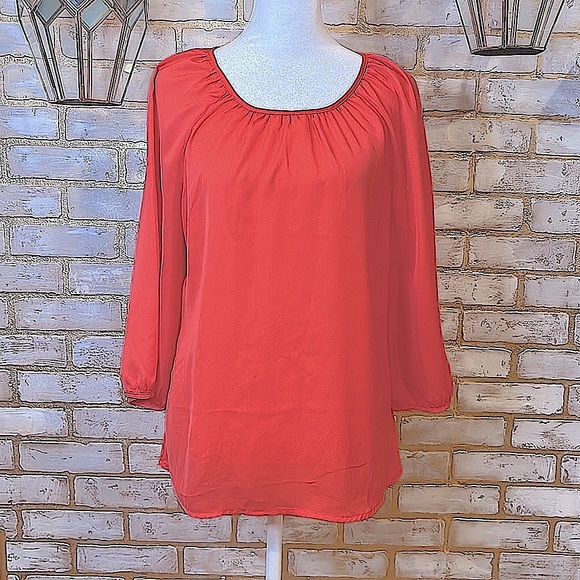 Old Navy Coral Solid Long Sleeved Scoop Neck Blouse, Women’s Size Small. - Picture 2 of 6